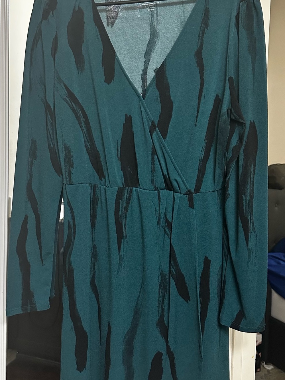 Nine West Teal and Black Long Sleeve Wrap Dress